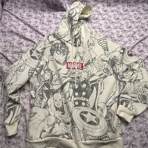 Marvel Cream and Gray Graphic Hoodie